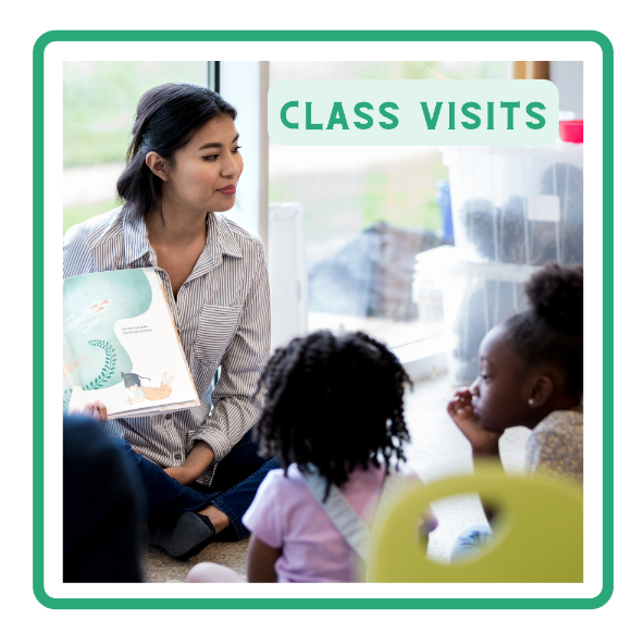 Class Visits section link image - shows woman reading to a group of children