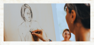 Image of woman sketching for the Life Drawing Studio program at the Parrott Gallery