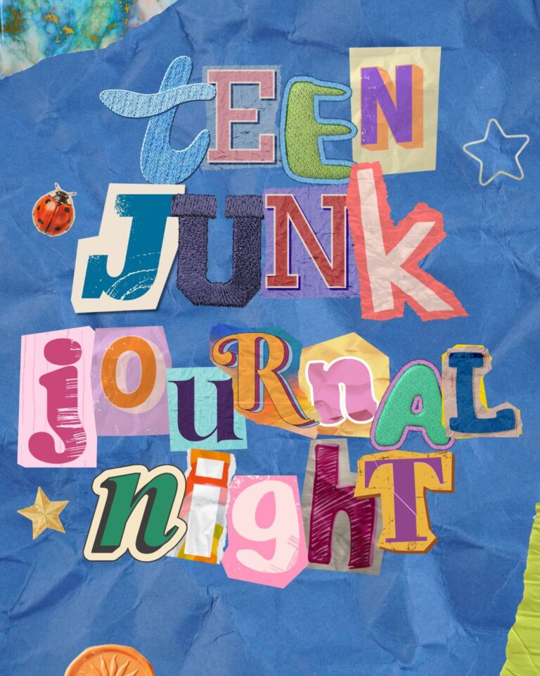 Graphic reads "Teen Junk journal night"