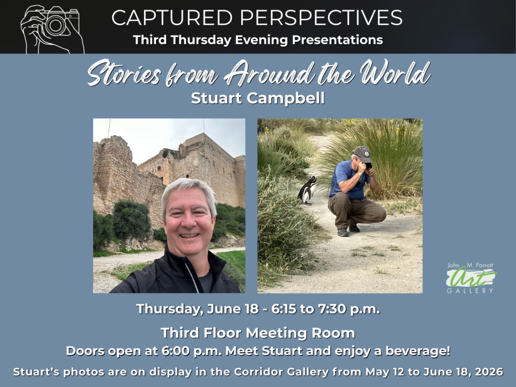 Image of photographer Stuart Campbell who will be speaking at the Captured Perspectives Third Thursday Presentation at the Parrott Gallery.