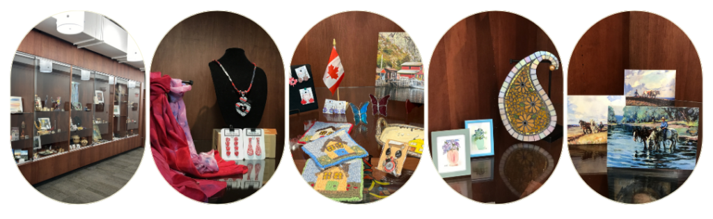 5 images showing various artwork handmade by local artists in the Parrott Gallery Shop.